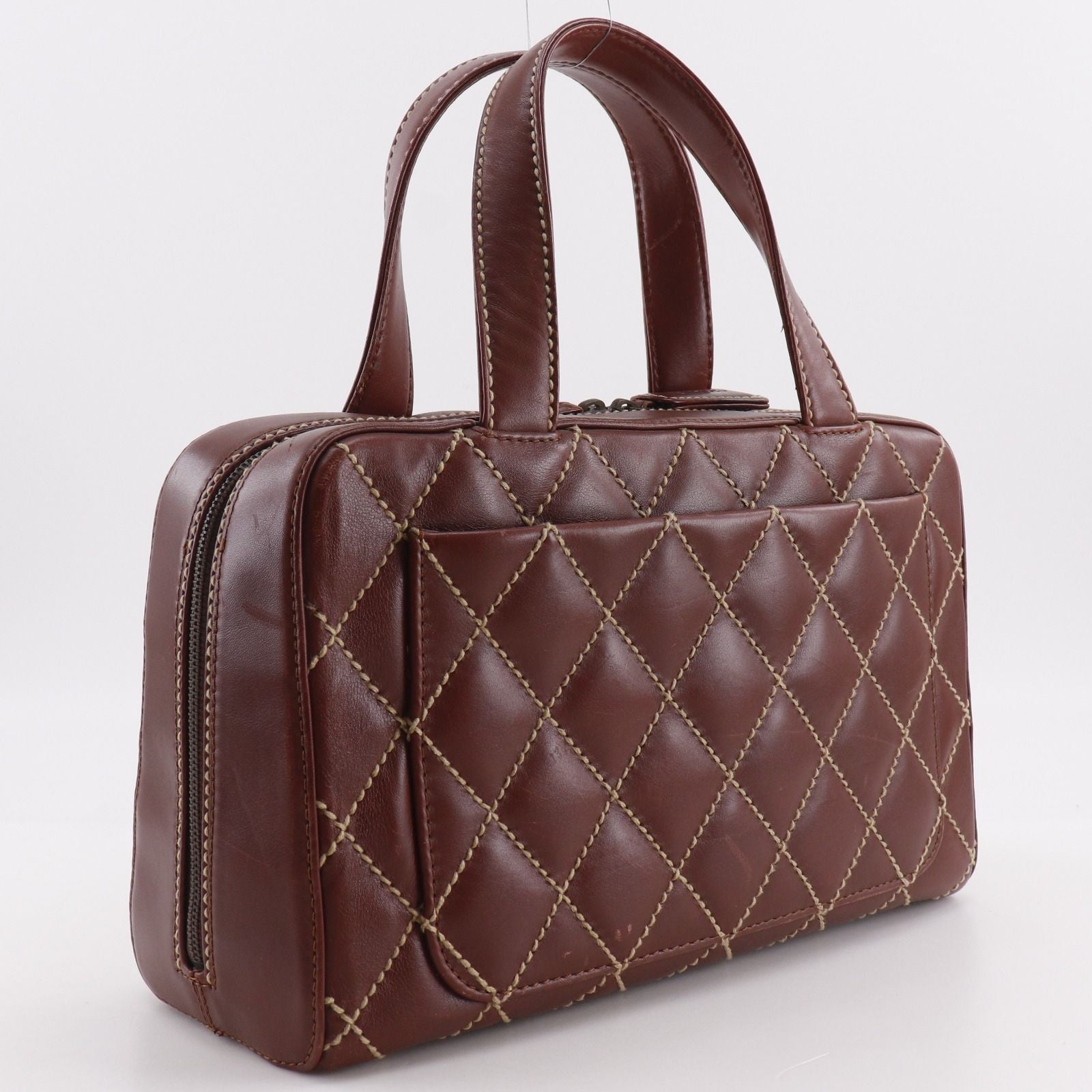 Chanel Wild Stitch Leather Red Brown Handbag — view 3