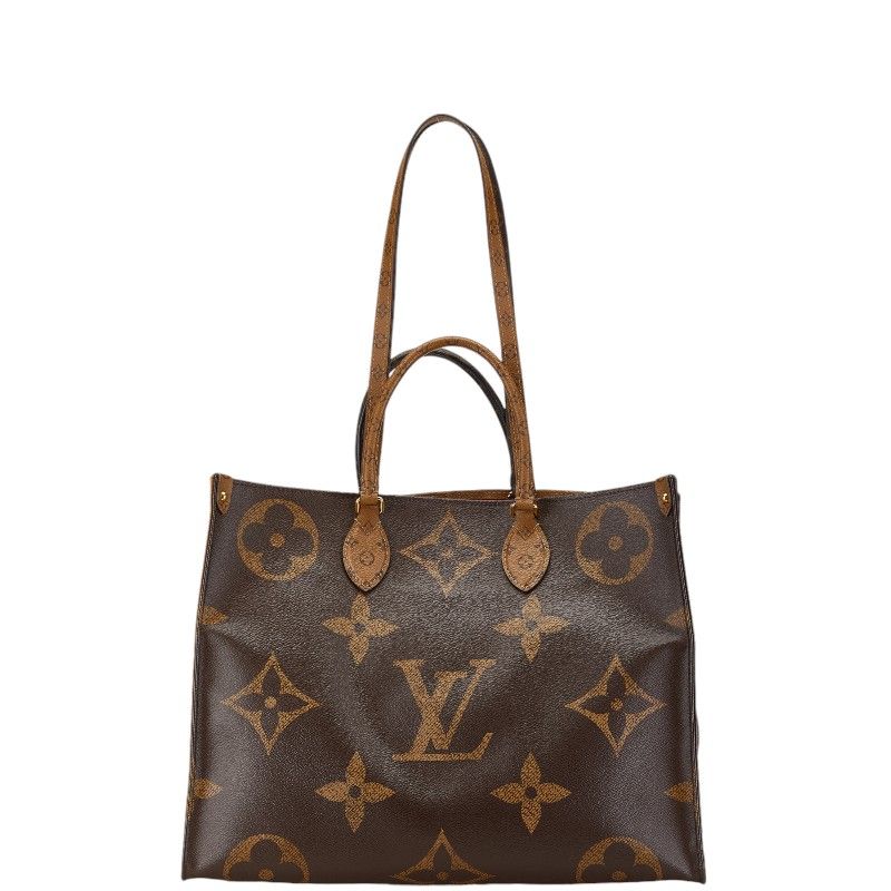 Louis Vuitton Monogram Reverse On The Go GM Tote Shoulder Bag Brown Leather