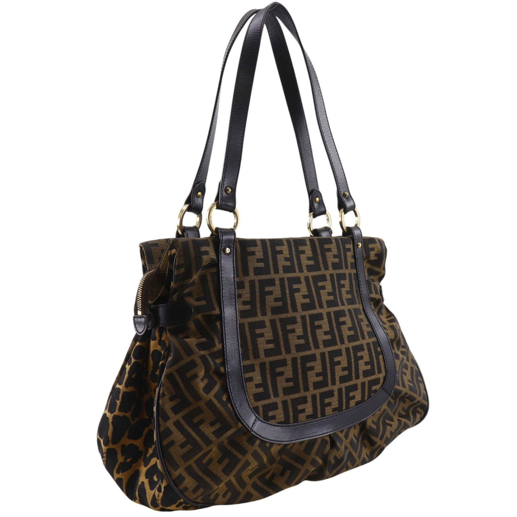 Fendi Zucca Leopard Nylon Canvas Brown Tote — view 3