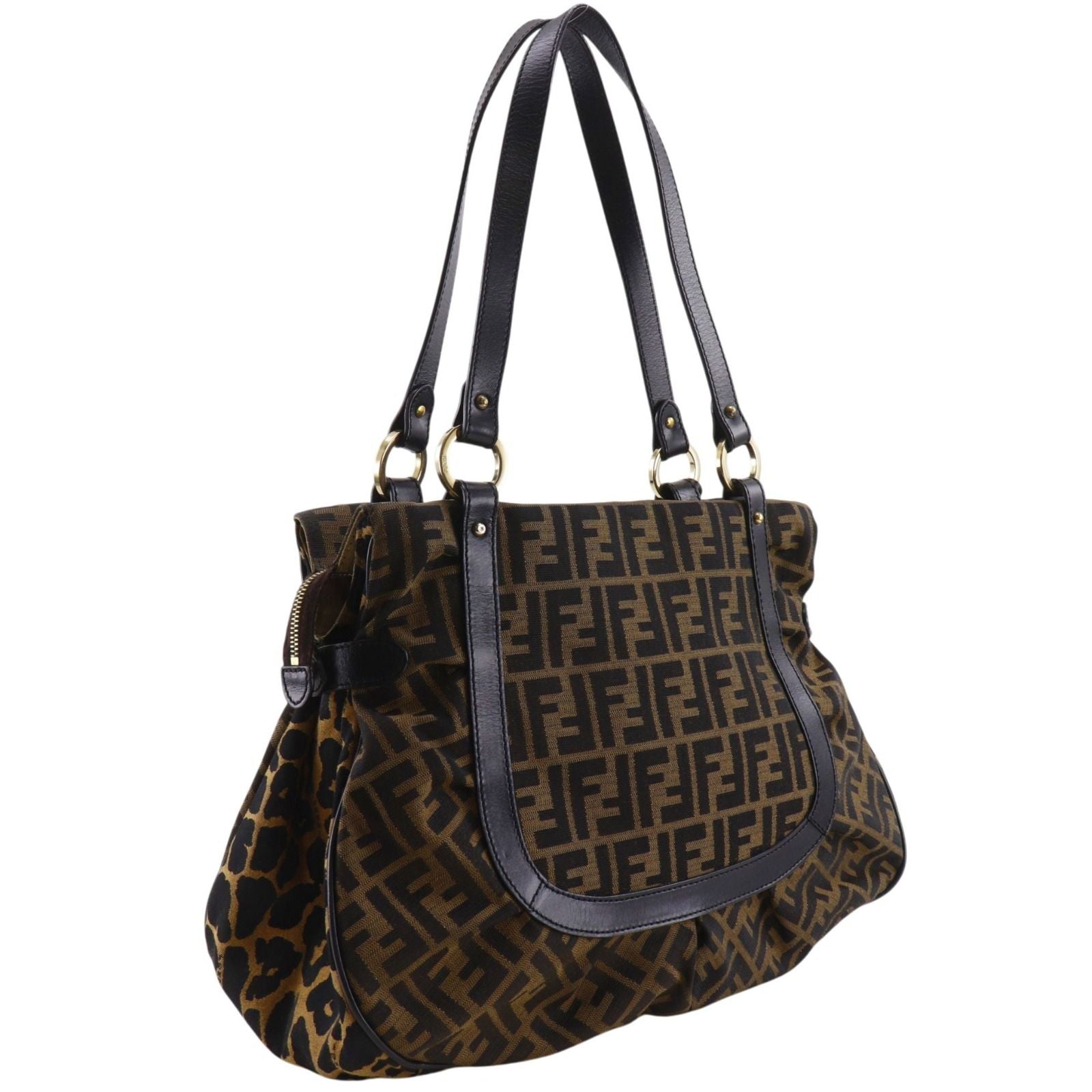 Fendi Zucca Leopard Nylon Canvas Brown Tote — view 3