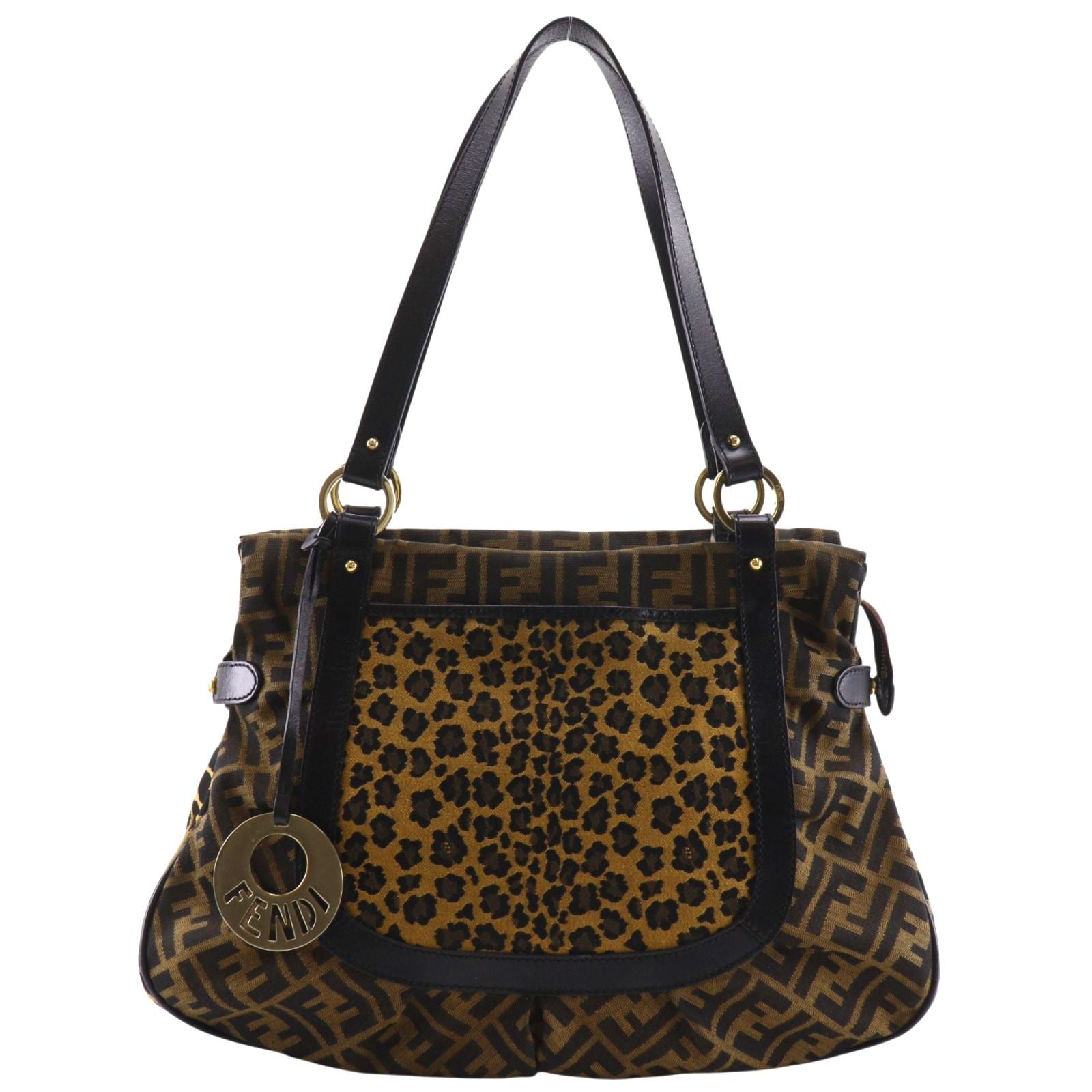 Fendi Zucca Leopard Nylon Canvas Brown Tote