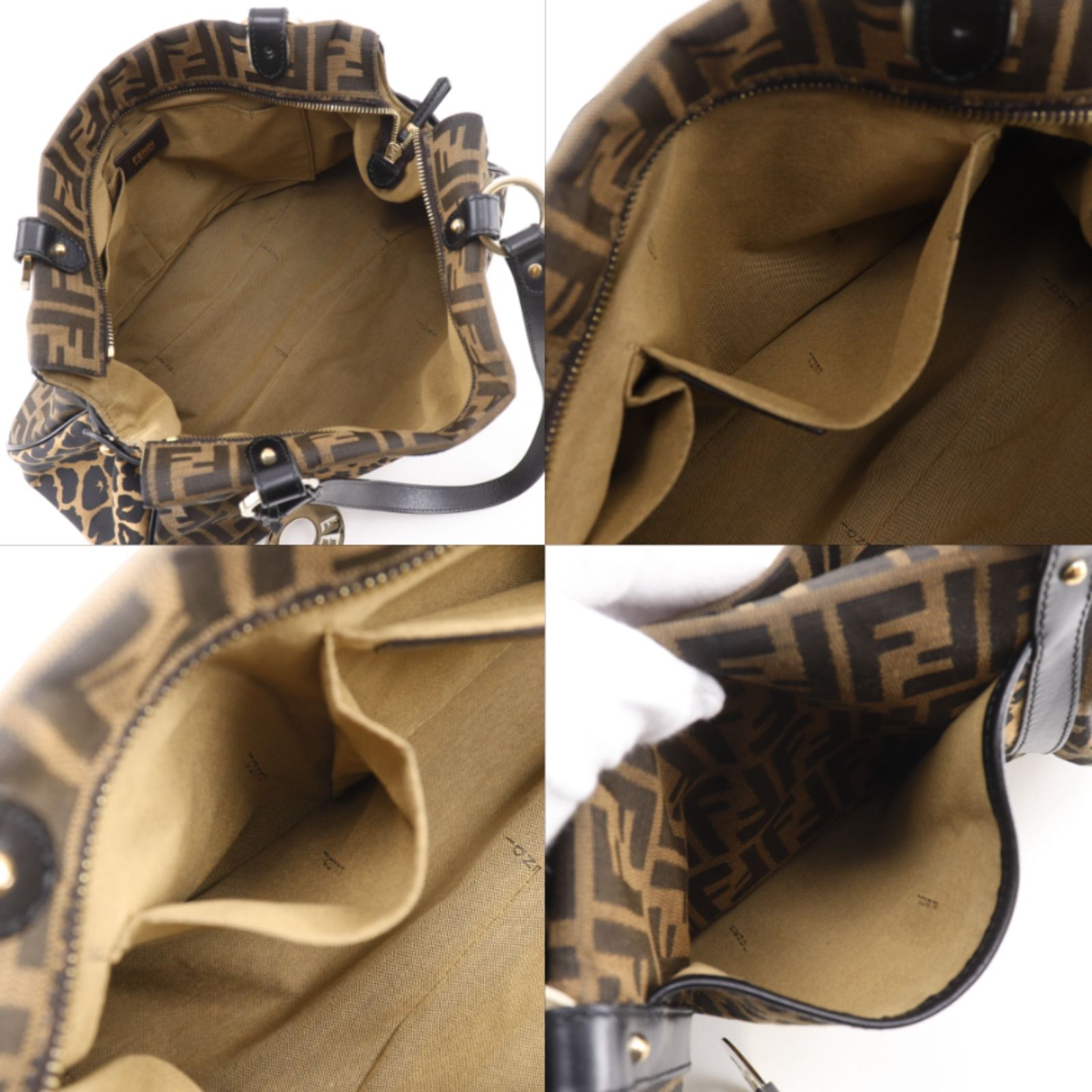 Fendi Zucca Leopard Nylon Canvas Brown Tote — view 6