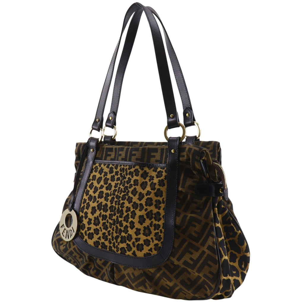 Fendi Zucca Leopard Nylon Canvas Brown Tote — view 2