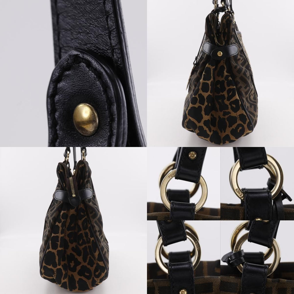 Fendi Zucca Leopard Nylon Canvas Brown Tote — view 9