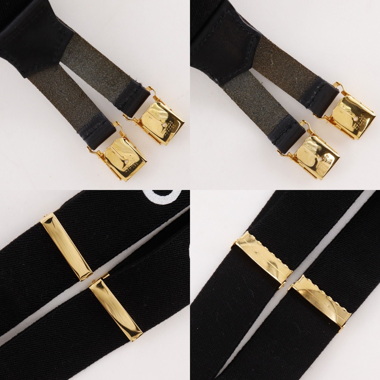 Chanel Logo Rubber Leather Gold Plated Black Suspenders — view 5