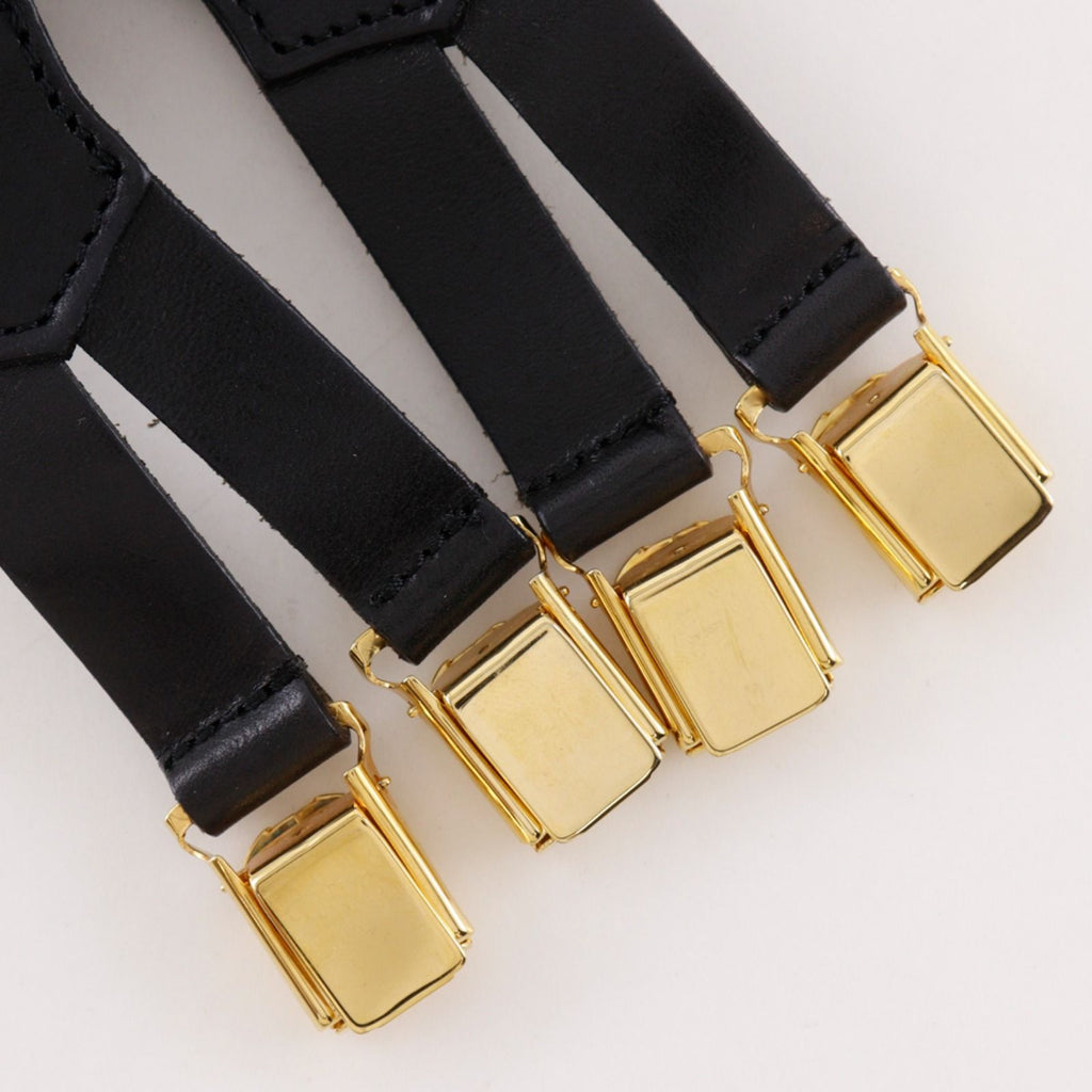 Chanel Logo Rubber Leather Gold Plated Black Suspenders — view 6