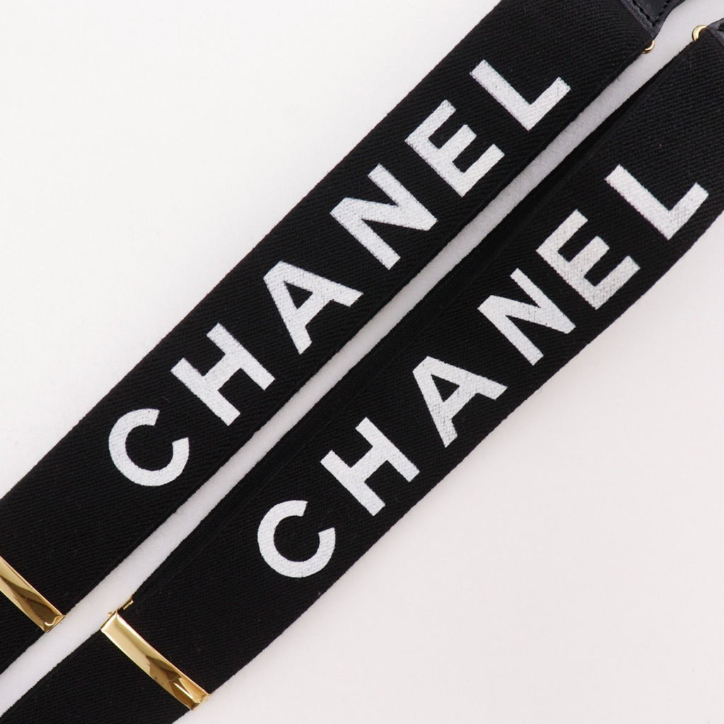 Chanel Logo Rubber Leather Gold Plated Black Suspenders — view 4