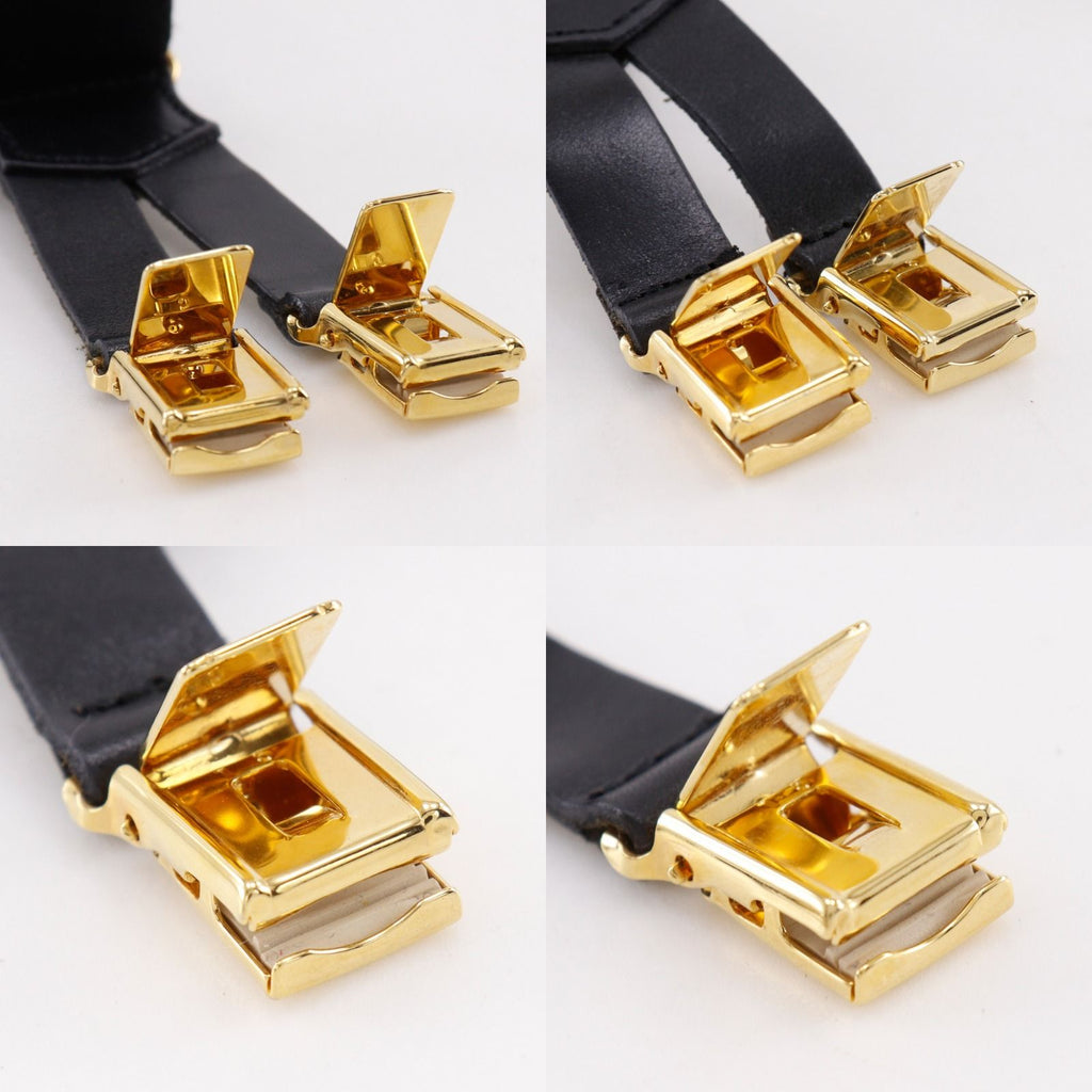 Chanel Logo Rubber Leather Gold Plated Black Suspenders — view 9