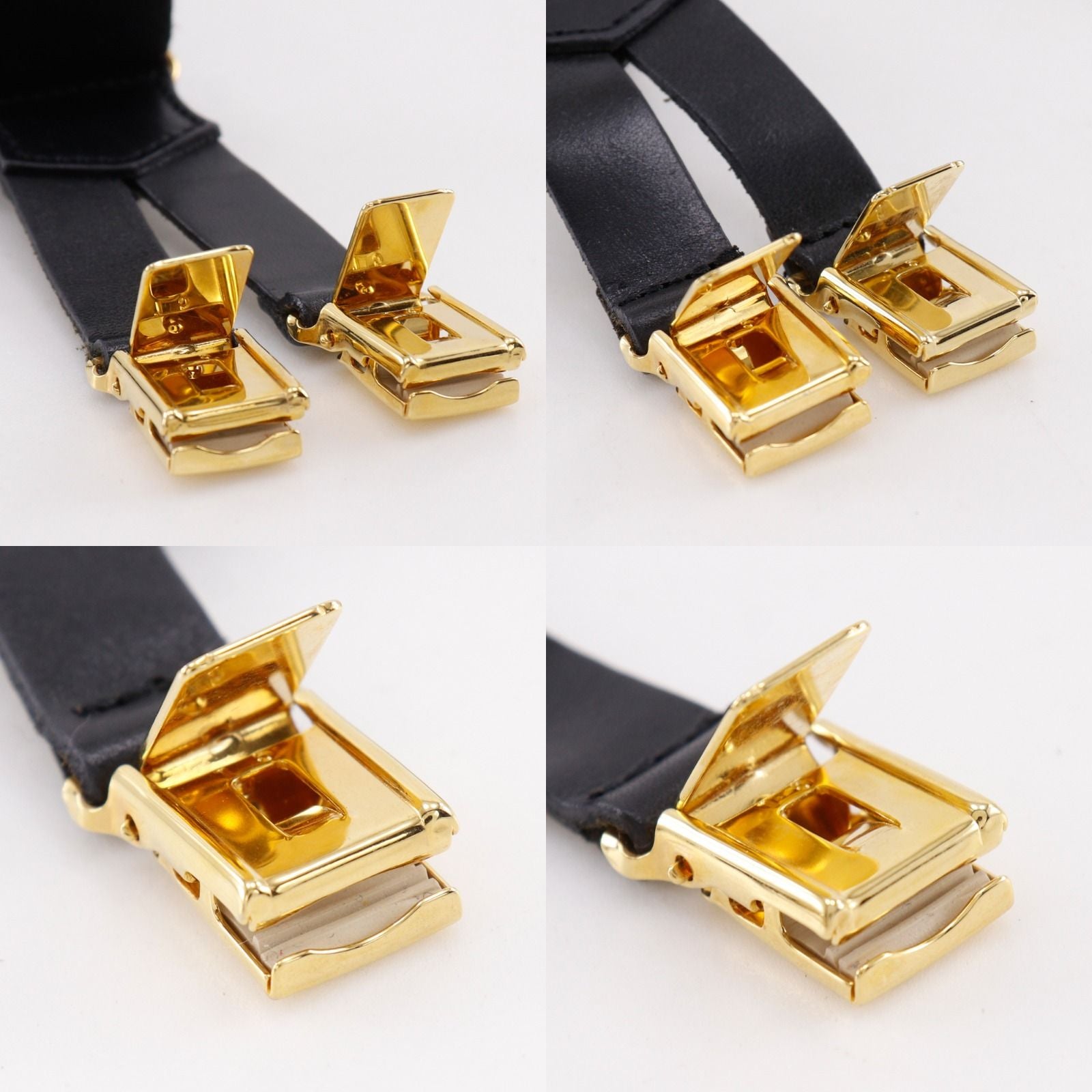 Chanel Logo Rubber Leather Gold Plated Black Suspenders — view 9