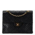 Chanel Quilted 25 CC Logo Double Flap Chain Shoulder Bag Black Lambskin