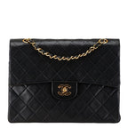 Chanel Quilted 25 CC Logo Double Flap Chain Shoulder Bag Black Lambskin