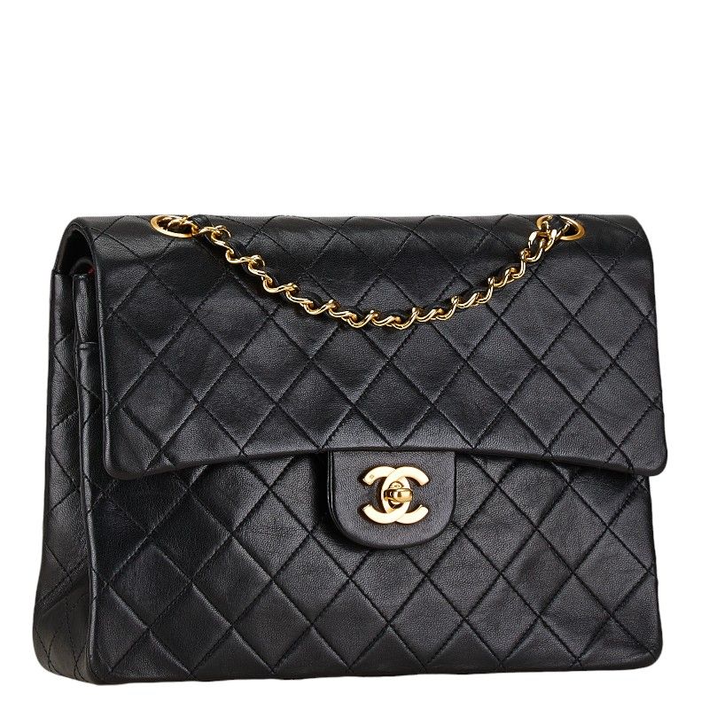 Chanel Quilted 25 CC Logo Double Flap Chain Shoulder Bag Black Lambskin — view 2