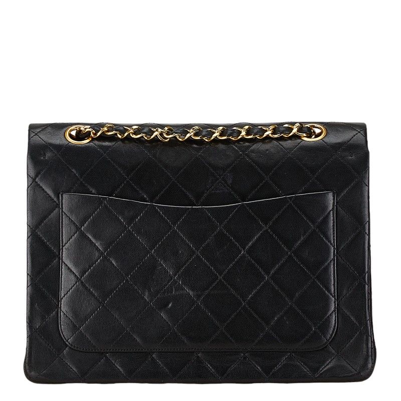 Chanel Quilted 25 CC Logo Double Flap Chain Shoulder Bag Black Lambskin — view 3