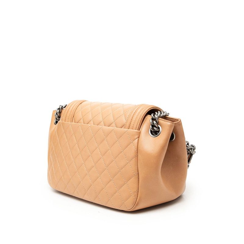 Chanel CC Logo Boy Quilted Chain Shoulder Bag Beige Lambskin — view 2