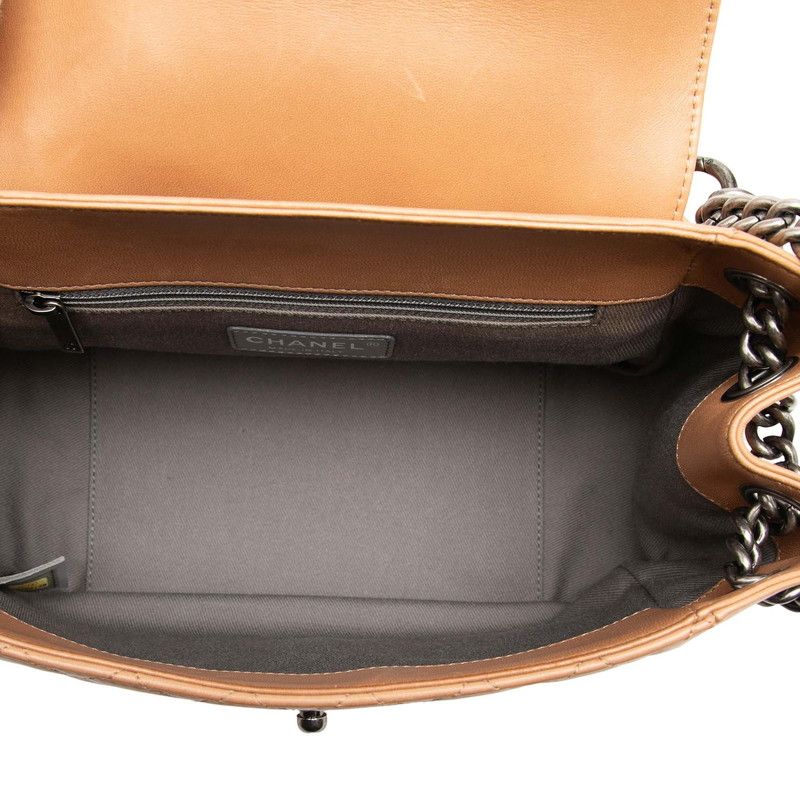 Chanel CC Logo Boy Quilted Chain Shoulder Bag Beige Lambskin — view 4