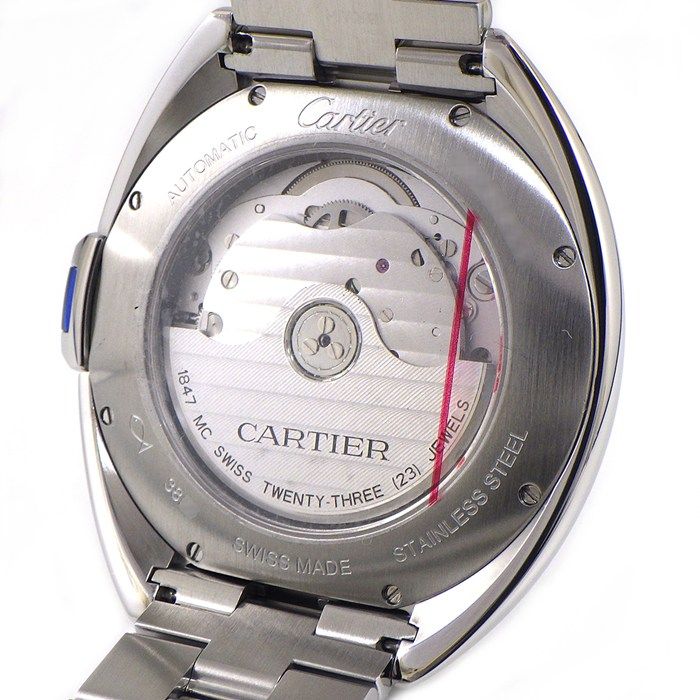 Cartier Watch Cles Date Back Skew Silver Guilloche Dial Roman Index SS Automatic — view 4
