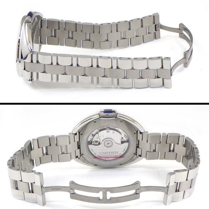 Cartier Watch Cles Date Back Skew Silver Guilloche Dial Roman Index SS Automatic — view 3