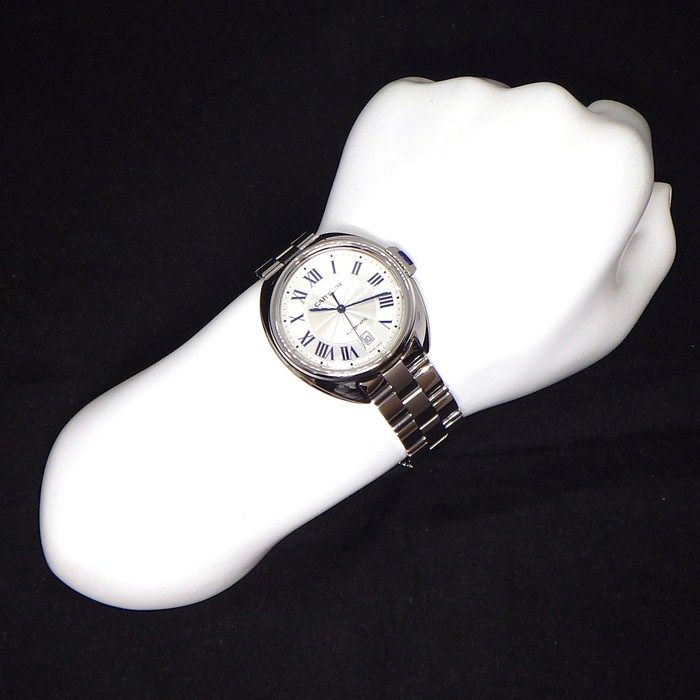 Cartier Watch Cles Date Back Skew Silver Guilloche Dial Roman Index SS Automatic — view 8