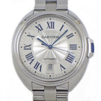 Cartier Watch Cles Date Back Skew Silver Guilloche Dial Roman Index SS Automatic