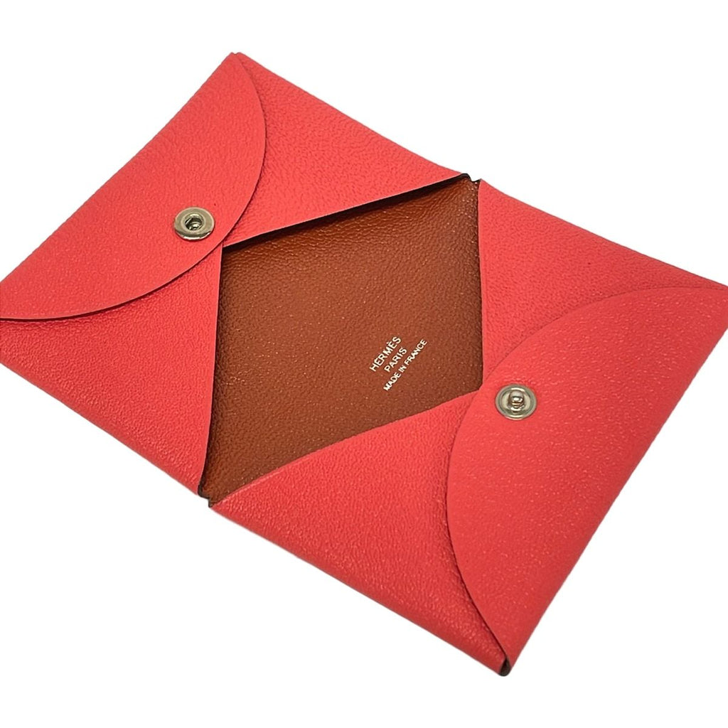 Hermes Card Case Calvi Verso Rose Azalea — view 3