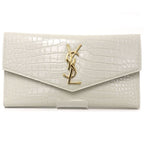 Saint Laurent Uptown Large Flap Wallet Embossed Leather Off White