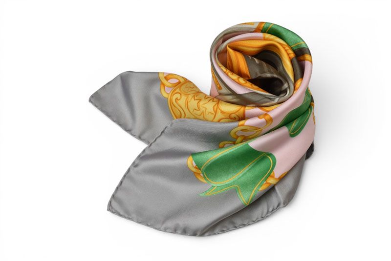 Celine Scarf Vintage Carriage Wheel Silk Silver Pink — view 2