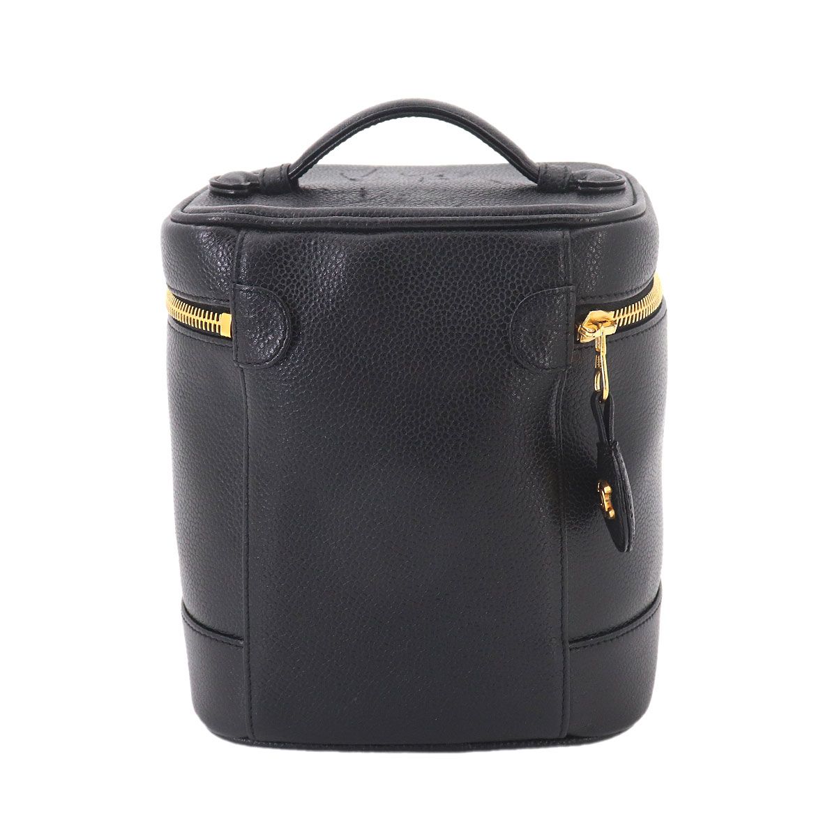 Chanel Vanity Hand Bag Caviar Leather Black CC Logo Gold — view 3