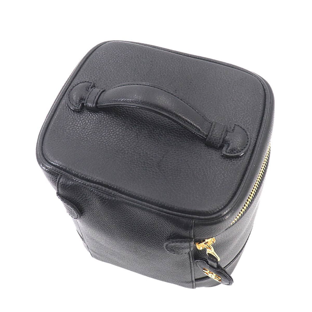 Chanel Vanity Hand Bag Caviar Leather Black CC Logo Gold — view 6