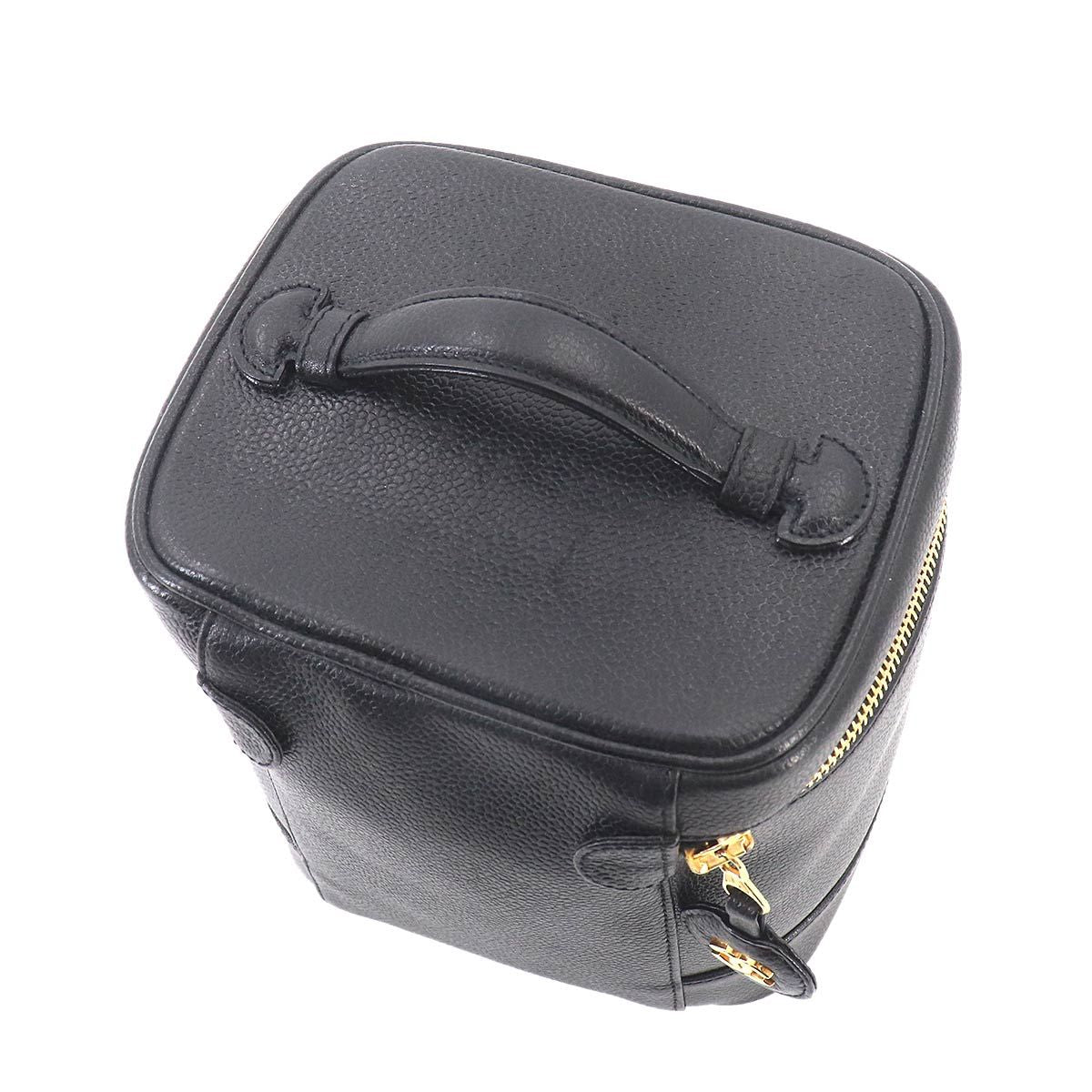 Chanel Vanity Hand Bag Caviar Leather Black CC Logo Gold — view 6
