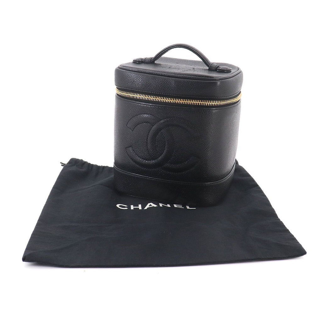 Chanel Vanity Hand Bag Caviar Leather Black CC Logo Gold — view 2