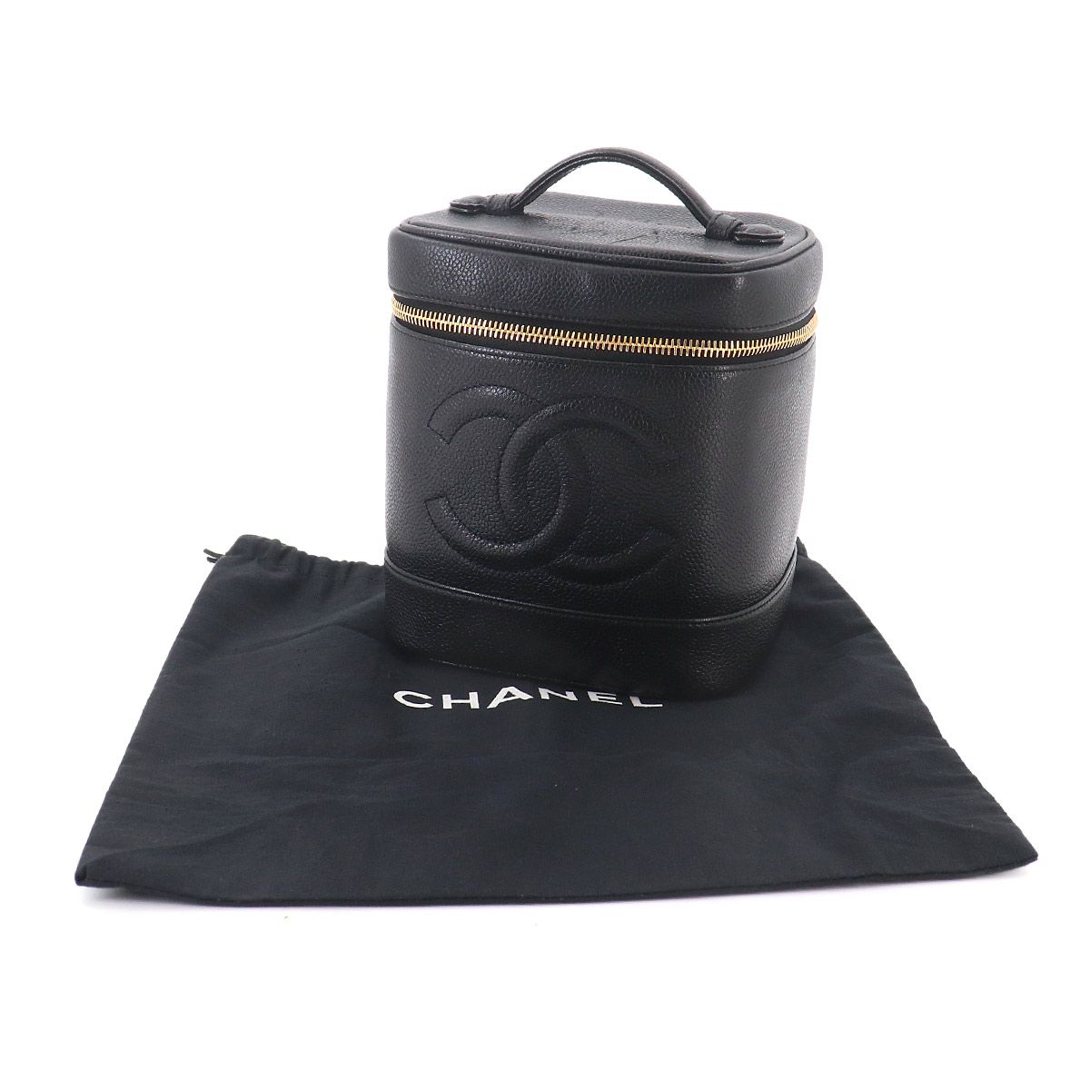 Chanel Vanity Hand Bag Caviar Leather Black CC Logo Gold — view 2