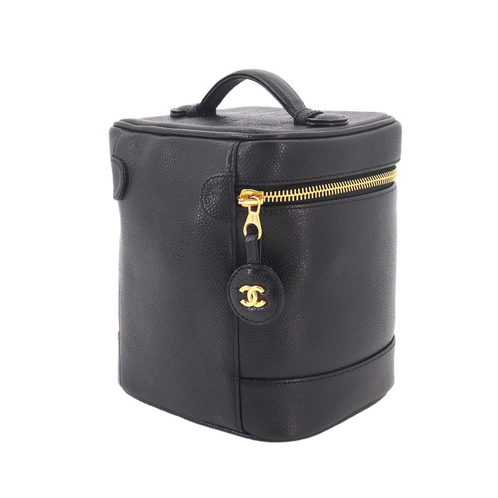 Chanel Vanity Hand Bag Caviar Leather Black CC Logo Gold — view 4