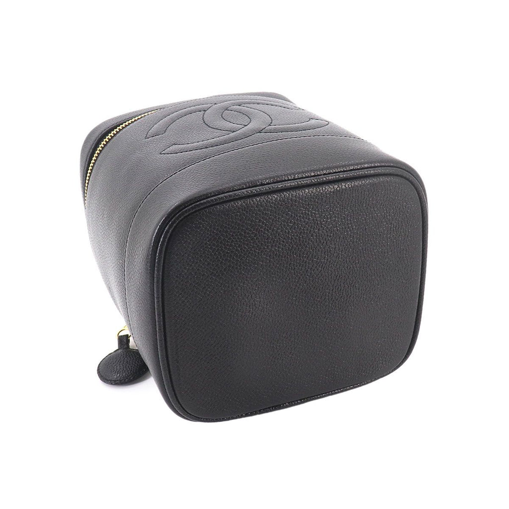 Chanel Vanity Hand Bag Caviar Leather Black CC Logo Gold — view 5