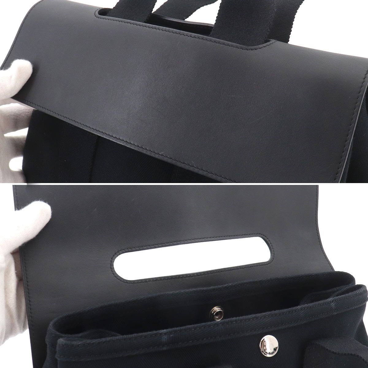 Hermes Valparaiso PM Hand Bag Toilet Blanc Leather Black Silver — view 9
