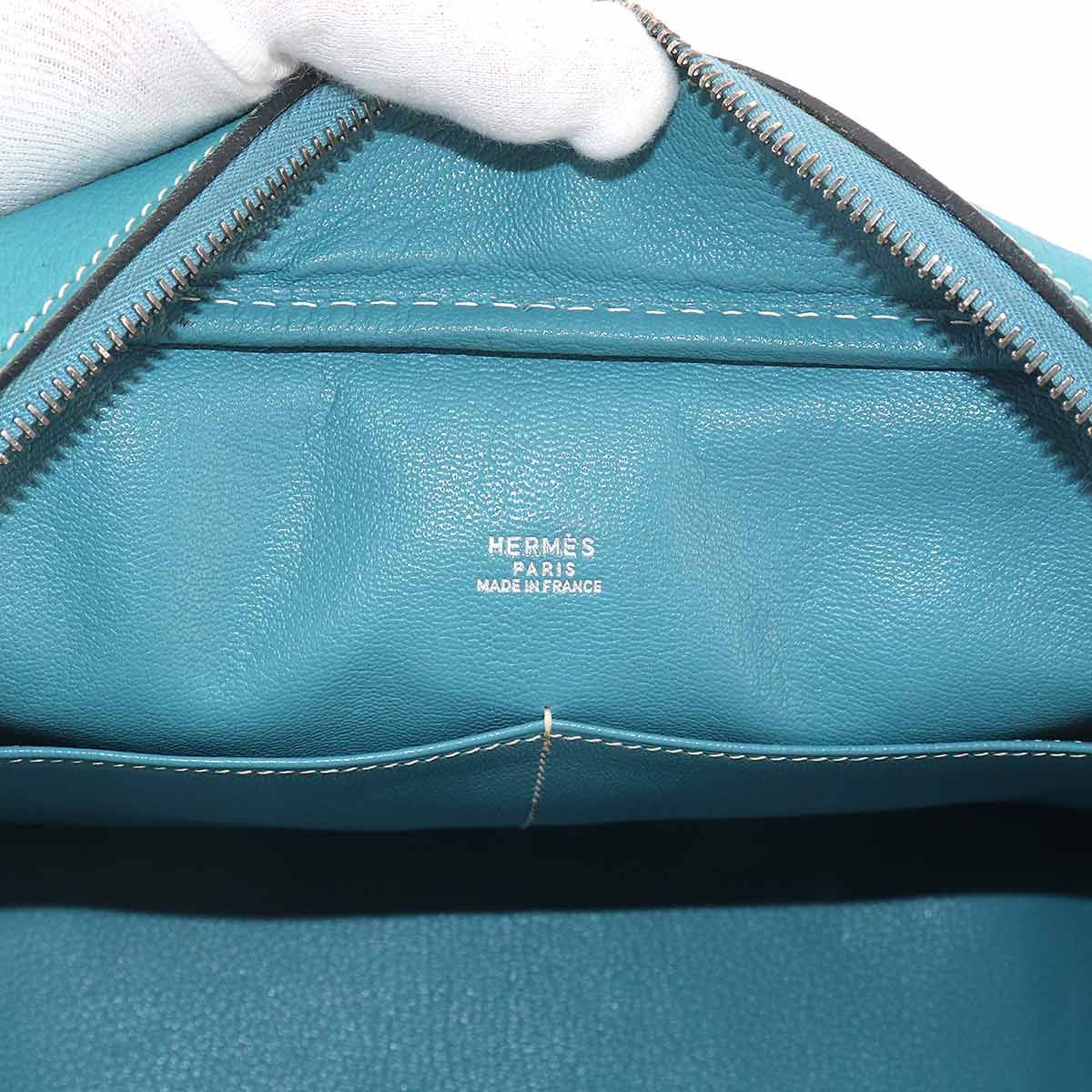Hermes Plume 28 Hand Bag Togo Blue Jean Silver — view 9