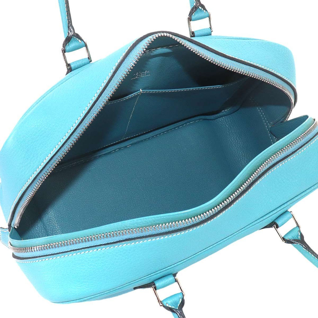 Hermes Plume 28 Hand Bag Togo Blue Jean Silver — view 6