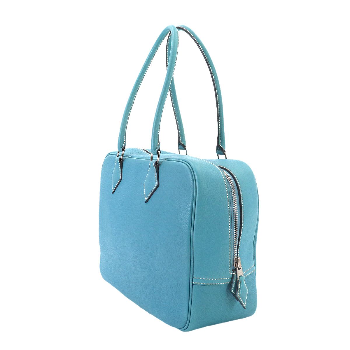 Hermes Plume 28 Hand Bag Togo Blue Jean Silver — view 3