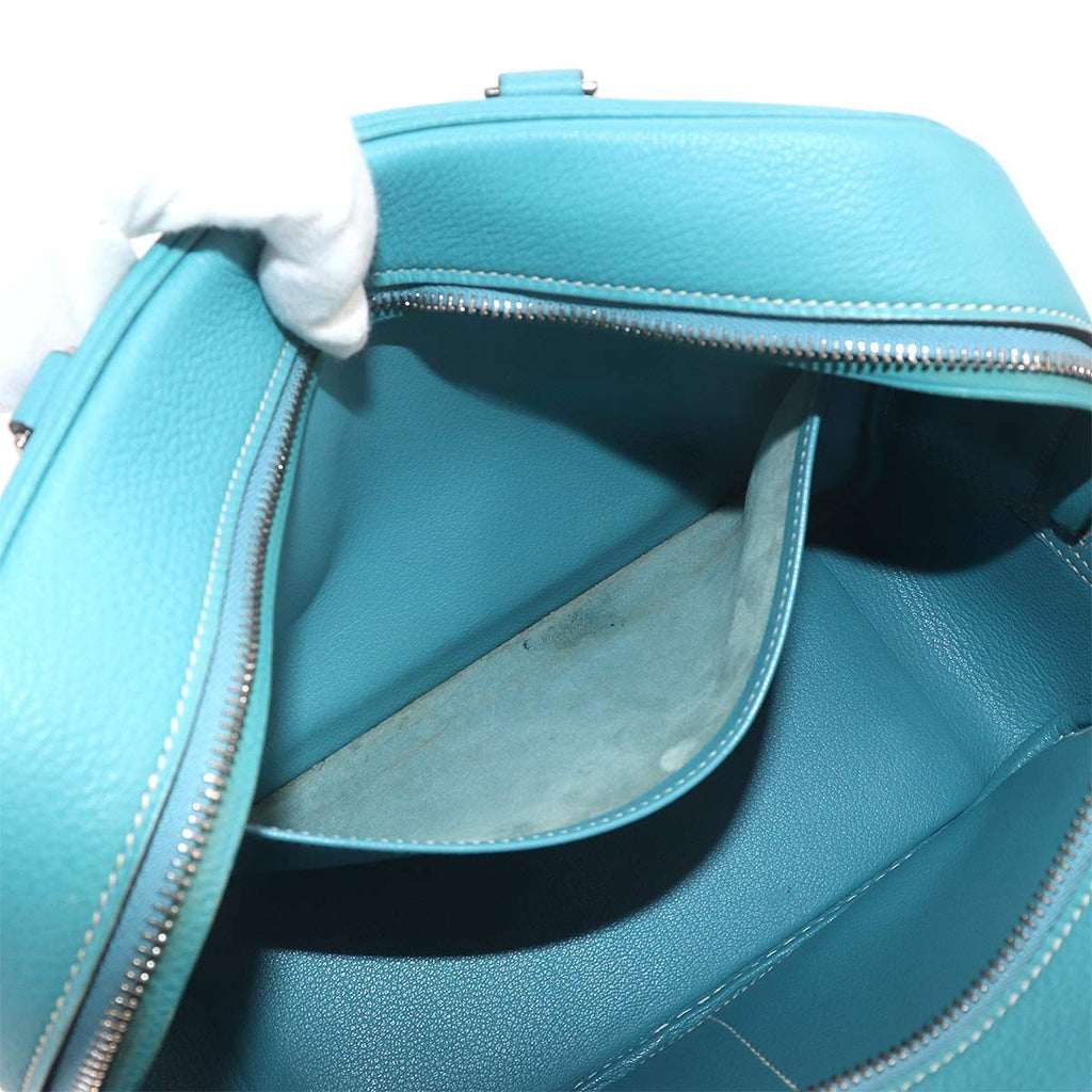 Hermes Plume 28 Hand Bag Togo Blue Jean Silver — view 7