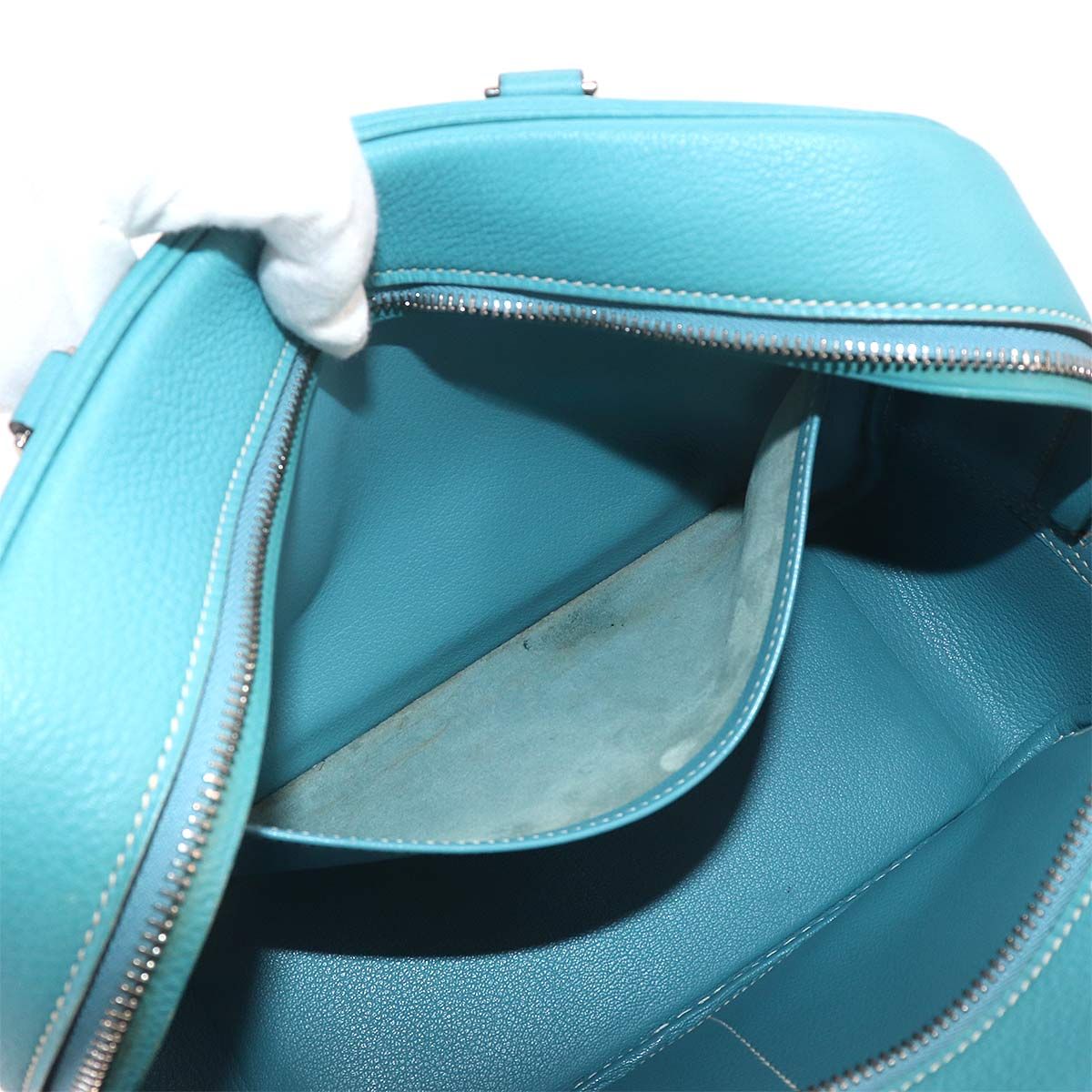 Hermes Plume 28 Hand Bag Togo Blue Jean Silver — view 7