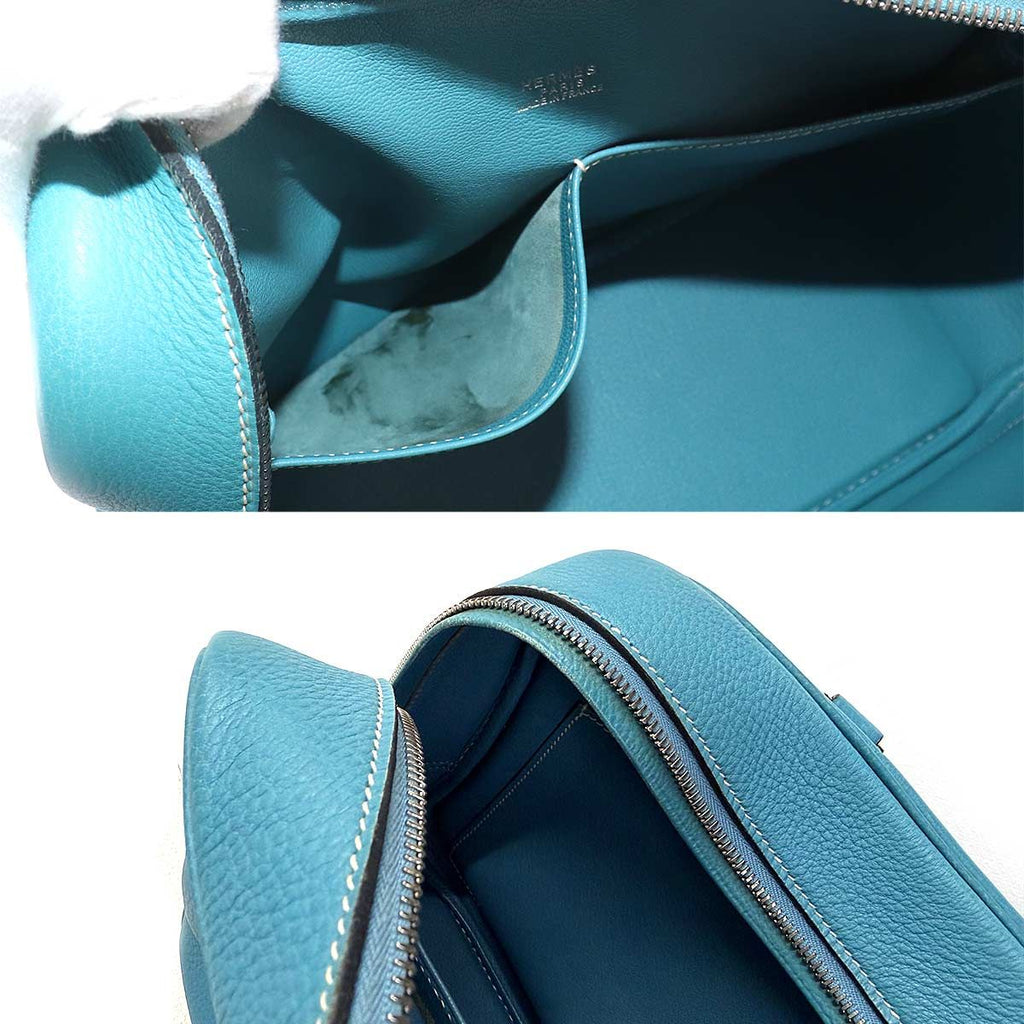 Hermes Plume 28 Hand Bag Togo Blue Jean Silver — view 8