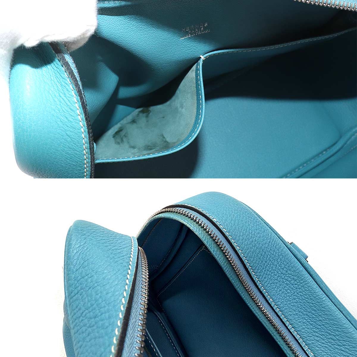 Hermes Plume 28 Hand Bag Togo Blue Jean Silver — view 8