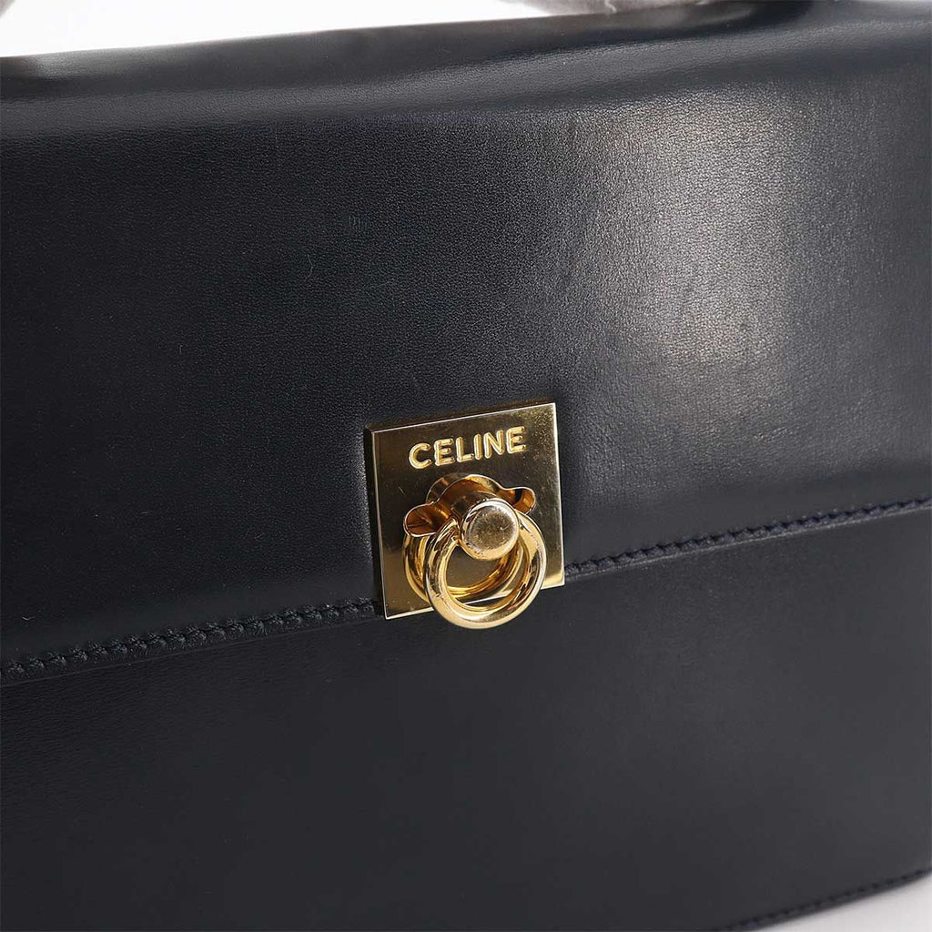 Celine Hand Bag Leather Navy Gold Vintage — view 9