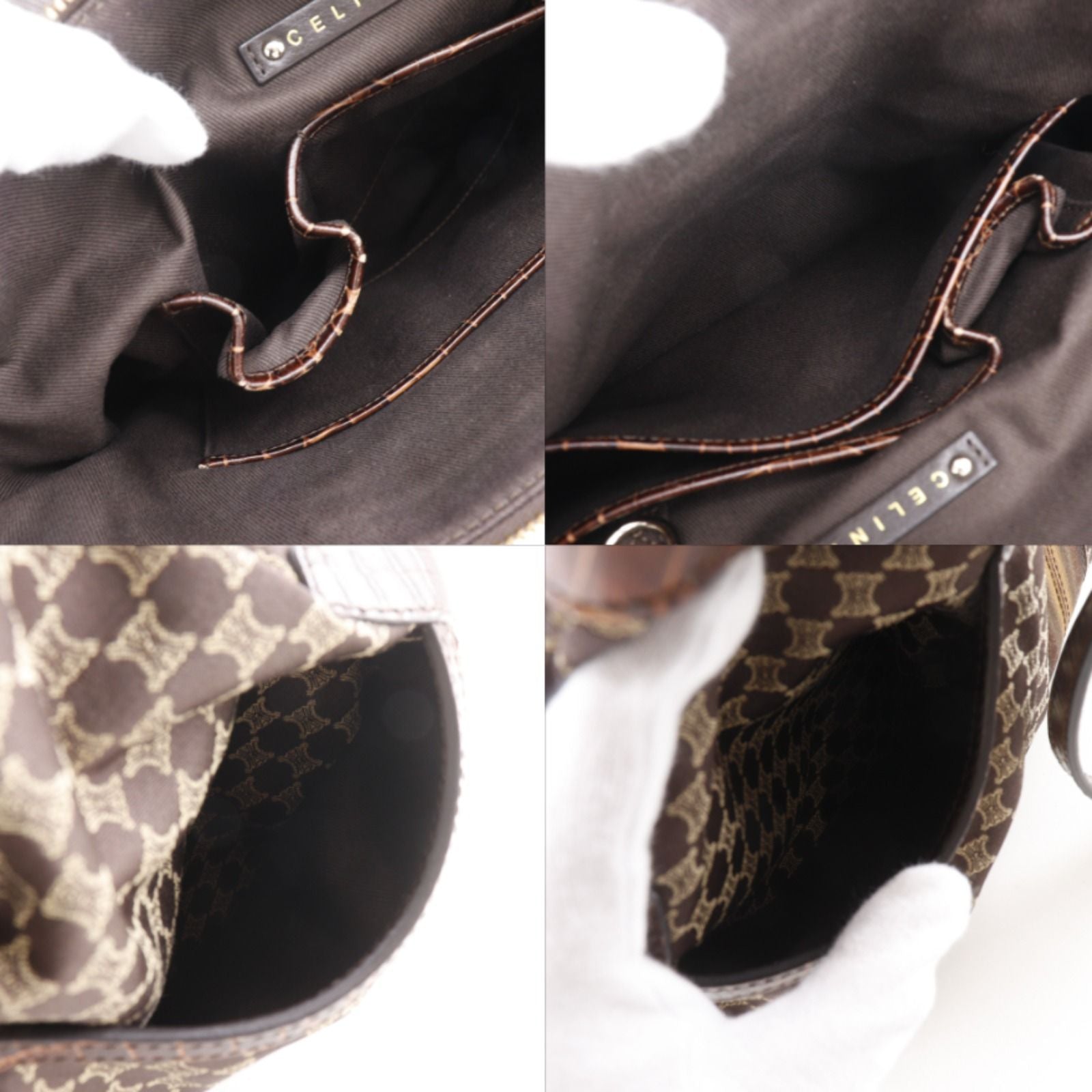 Celine Macadam Pattern Embossed Leather Nylon Brown Tote — view 7
