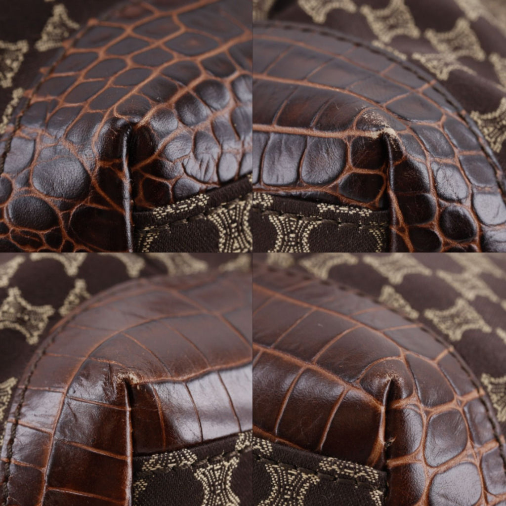 Celine Macadam Pattern Embossed Leather Nylon Brown Tote — view 4