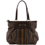 Celine Macadam Pattern Embossed Leather Nylon Brown Tote