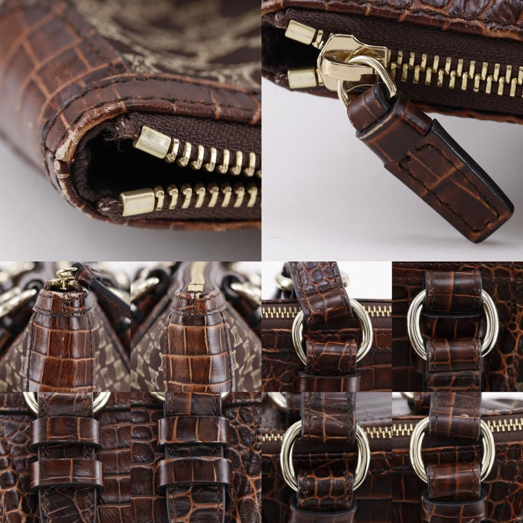 Celine Macadam Pattern Embossed Leather Nylon Brown Tote — view 9