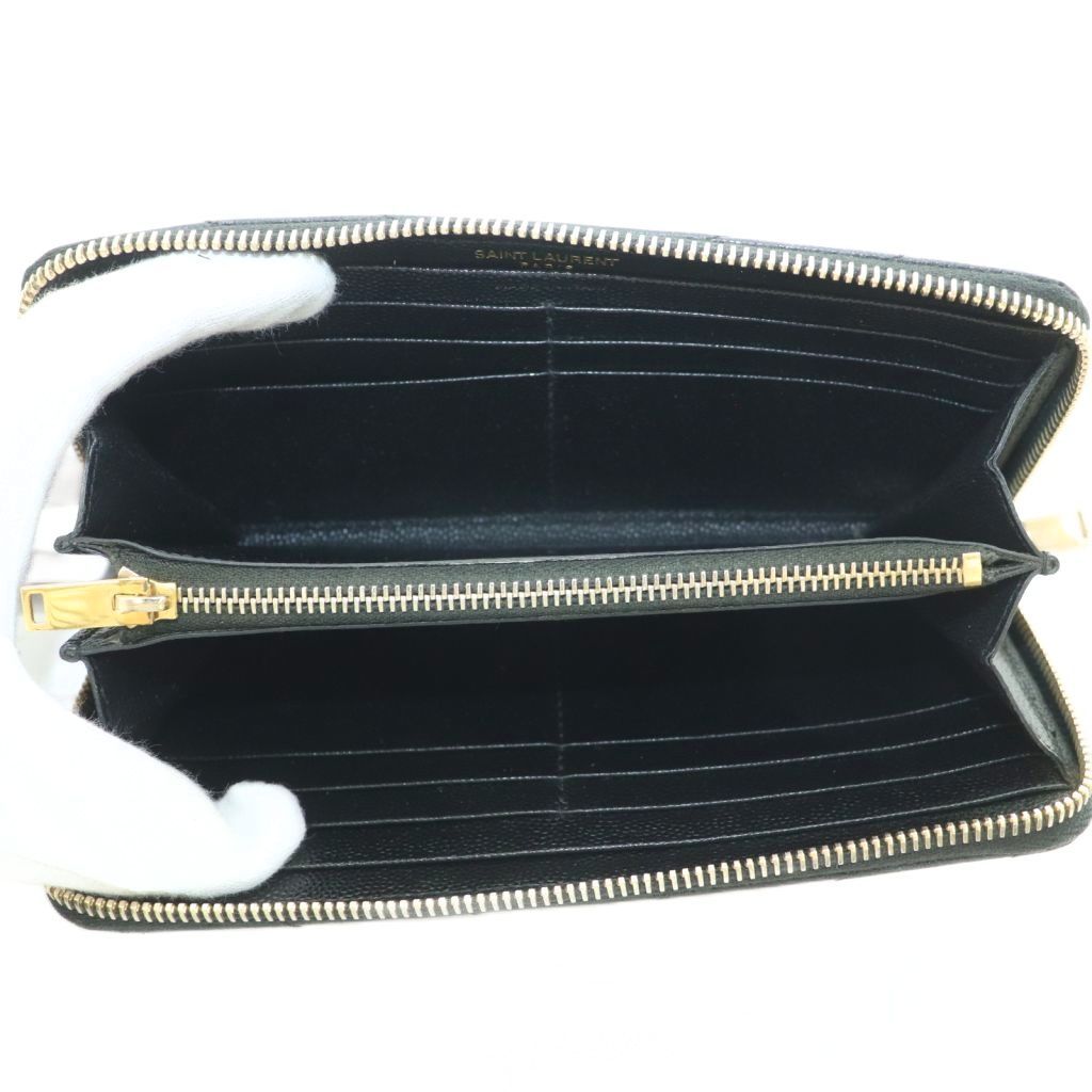 Saint Laurent Lsv Logo Stitch Wallet Zip Around Coin Purse Leather Black — view 5