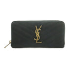 Saint Laurent Lsv Logo Stitch Wallet Zip Around Coin Purse Leather Black