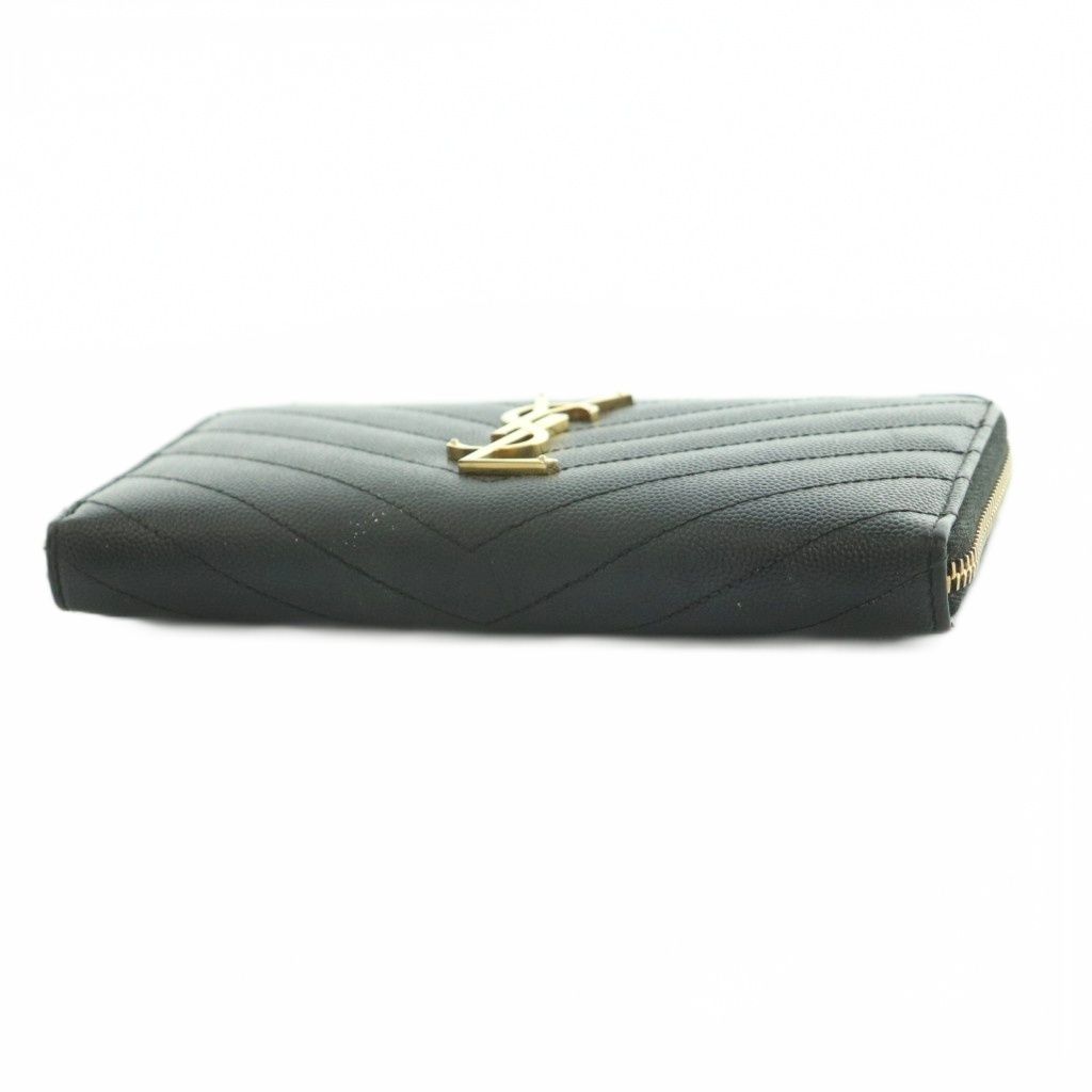 Saint Laurent Lsv Logo Stitch Wallet Zip Around Coin Purse Leather Black — view 4