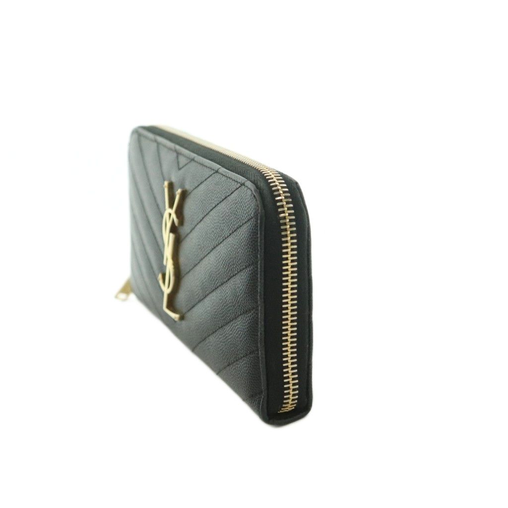 Saint Laurent Lsv Logo Stitch Wallet Zip Around Coin Purse Leather Black — view 3